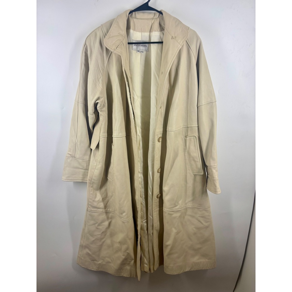 Vintage Jacobsons Cream Leather Trench Coat Long Duster Jacket USA Made Small